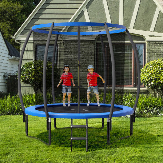 10 Feet ASTM Approved Recreational Trampoline with Ladder-Blue - Color: Blue - Size: 10 ft
