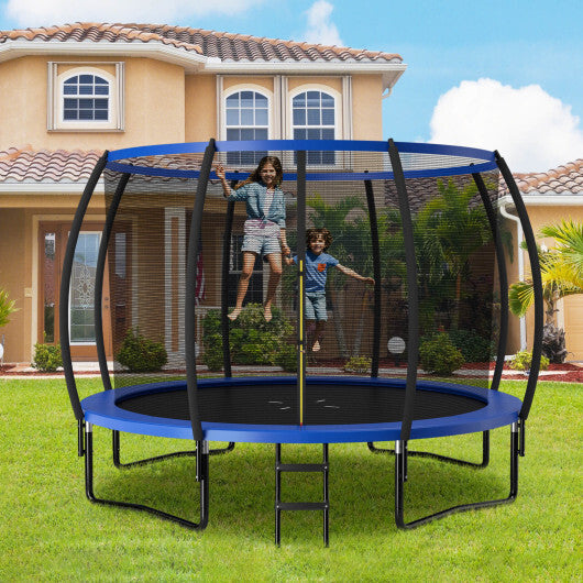 12FT ASTM Approved Recreational Trampoline with Ladder-Blue - Color: Blue