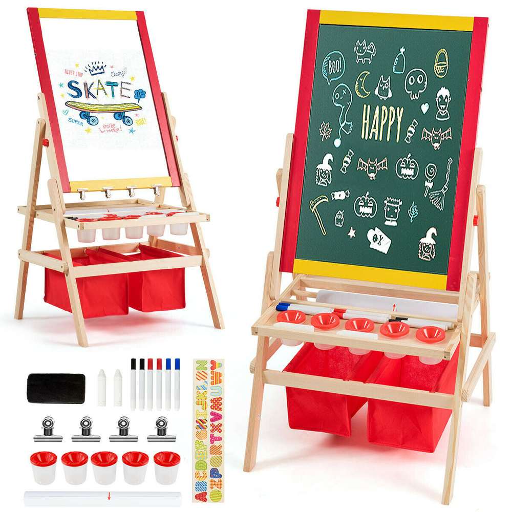 Flip-Over Double-Sided Kids Art Easel - Color: Multicolor - Minihomy