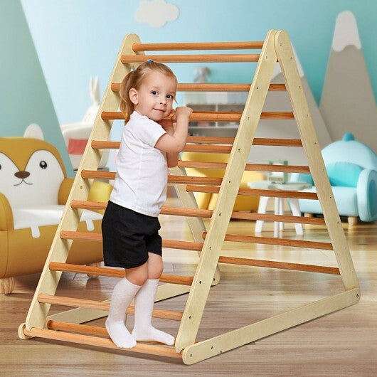 Foldable Wooden Climbing Triangle Indoor with Ladder for Toddler Baby-Natural - Color: Natural - Minihomy