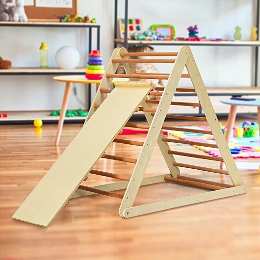 Foldable Wooden Climbing Triangle Indoor with Ladder for Toddler Baby-Natural - Color: Natural - Minihomy