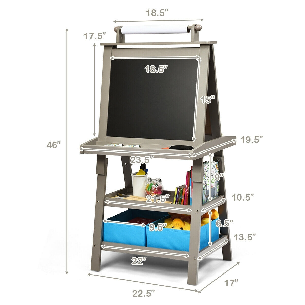 3 in 1 Double-Sided Storage Art Easel-Gray - Color: Gray - Minihomy