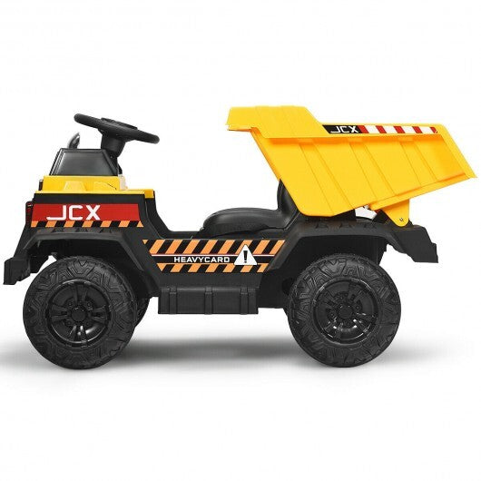 12V Battery Kids Ride On Dump Truck with Electric Bucket and Dump Bed-Yellow - Color: Yellow - Minihomy