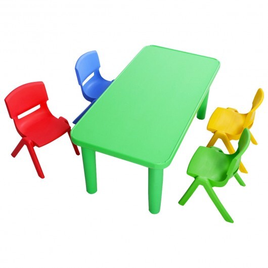 Kids Colorful Plastic Table and 4 Chairs Set - Color: Multicolor - Minihomy