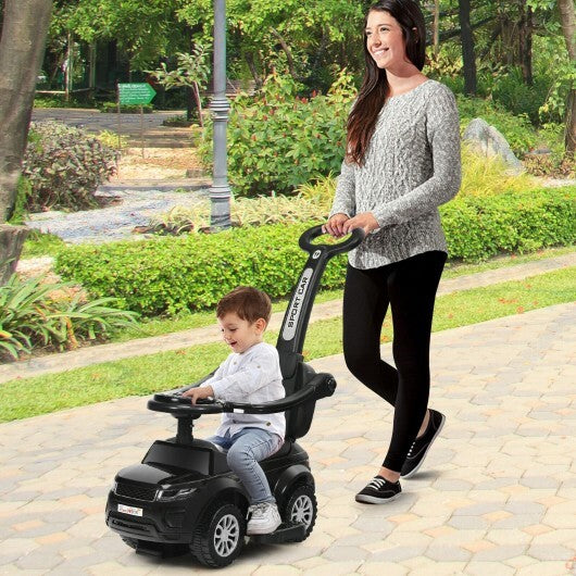 Honey Joy 3 in 1 Ride on Push Car Toddler Stroller Sliding Car with Music-Black - Color: Black - Minihomy