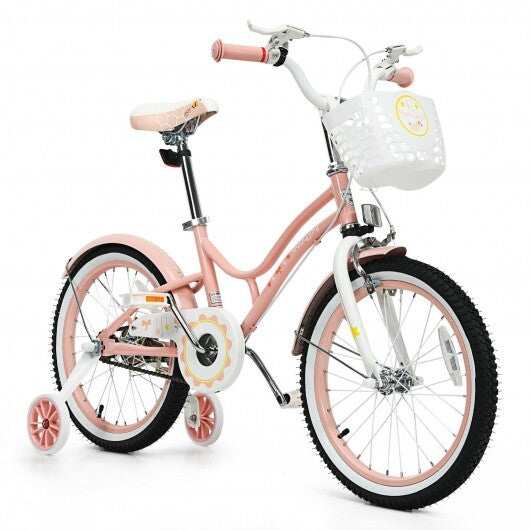 18 Inch Kids Adjustable Bike Toddlers with Training Wheels-Pink - Color: Pink - Minihomy