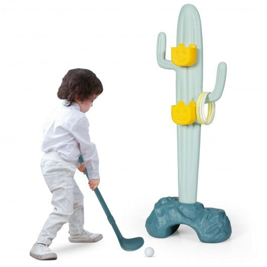 3-in-1 Cactus Toy Stand Sports Activity Center with Golf and Ring-Toss - Color: Green - Minihomy