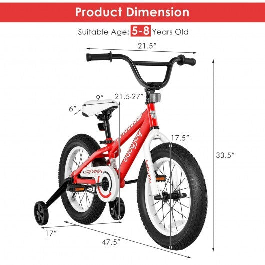 16 Inch Kids Bike Bicycle with Training Wheels for 5-8 Years Old Kids-Red - Color: Red - Minihomy