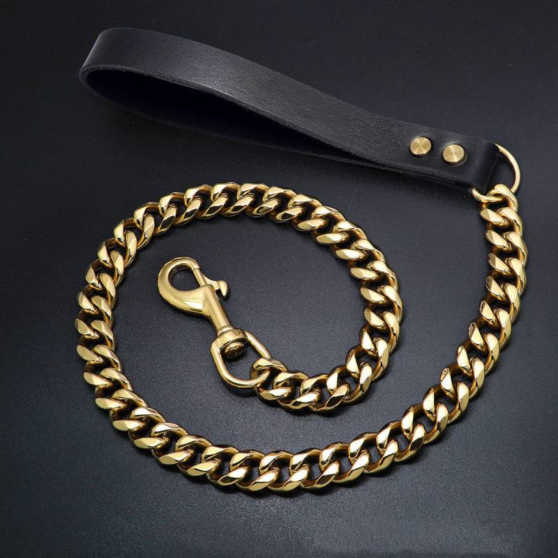 19mm Stainless Steel Golden Pet Dog Titanium Steel Leash - Minihomy