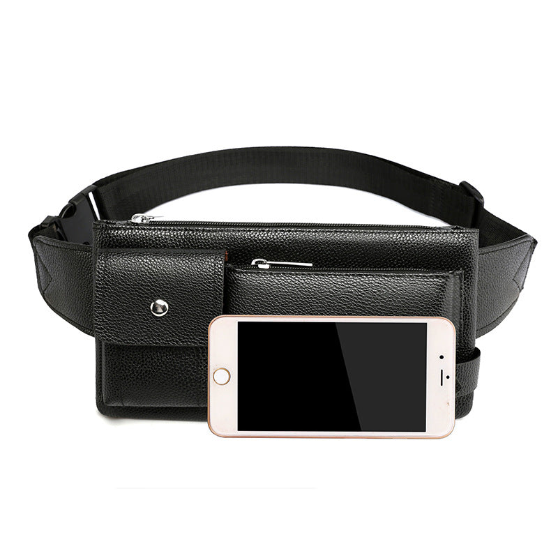 Men's Belt Bag Classic Solid Color PU Leather Waist Bag Outdoor Leisure Travel Fanny Pack Purse