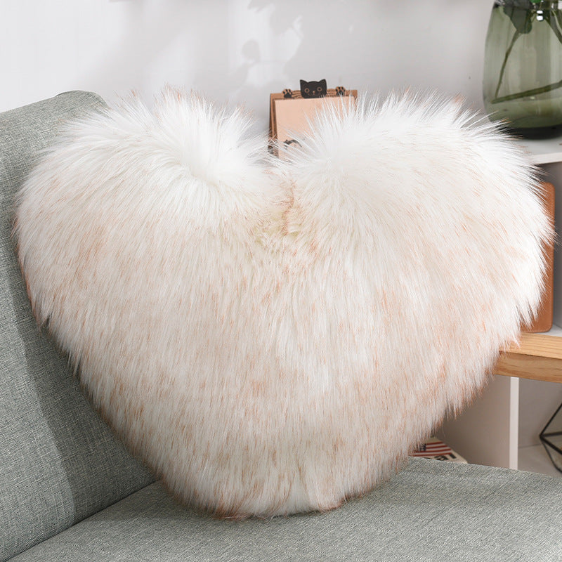 Pillows Heart Shape Long Plush Fluffy Shaggy Cushion Cover - Minihomy