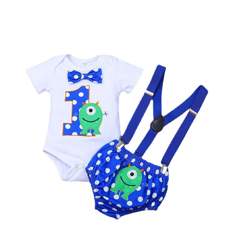 Baby Boy Cartoon Print Round Neck Short Sleeve - Minihomy