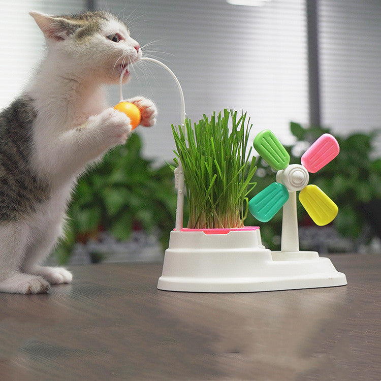 Değirmen Komik Kedi Çubuk Oyuncak Masaüstü Çim Kutusu Evcil Hayvan Oyuncakları