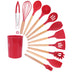 11 Piece Set Of Silicone Kitchenware With Wooden Handle In Storage Bucket