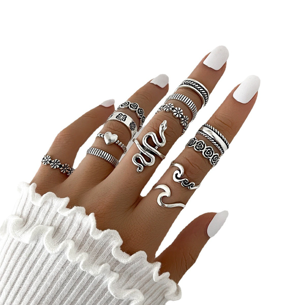 Flower Love Geometric Ring Joint Ring Thirteen Piece Set - Minihomy