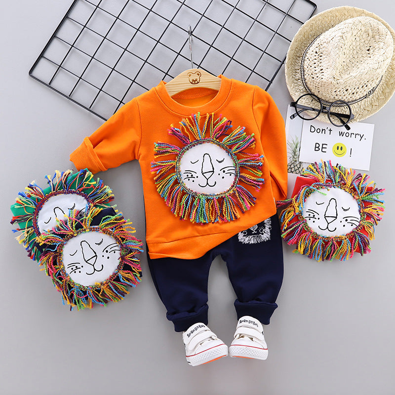 Round Neck Long-sleeved Sweater And Trousers Two-piece Children's Suit