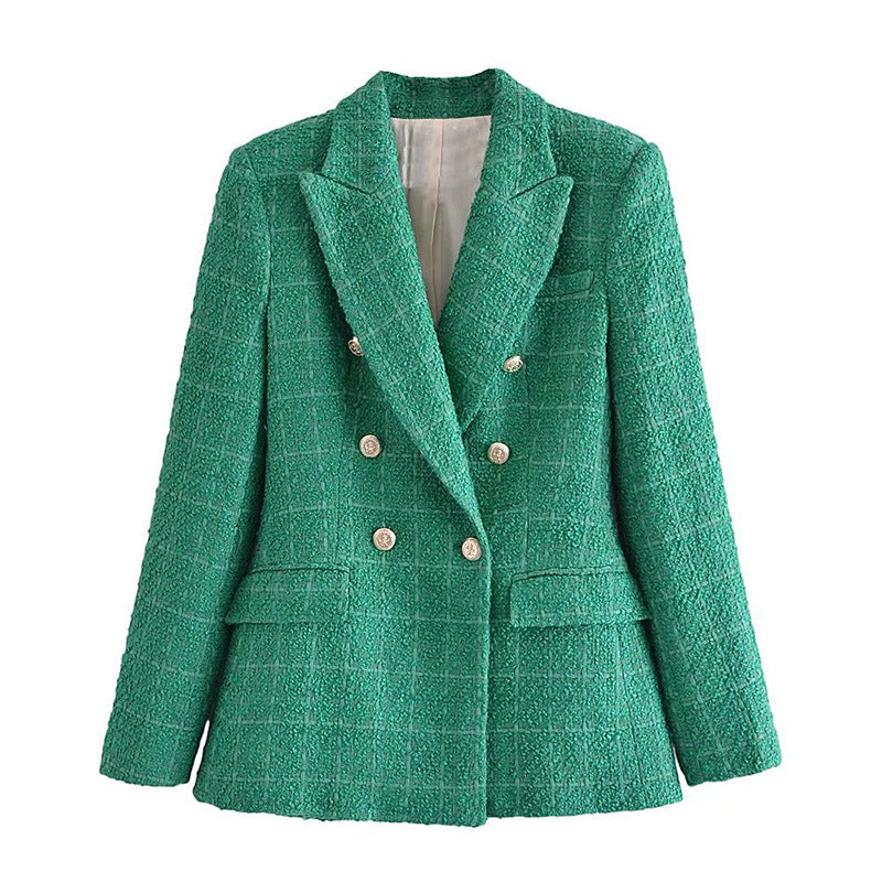 Long-Sleeve Double-Breasted Woolen Blazers Coat