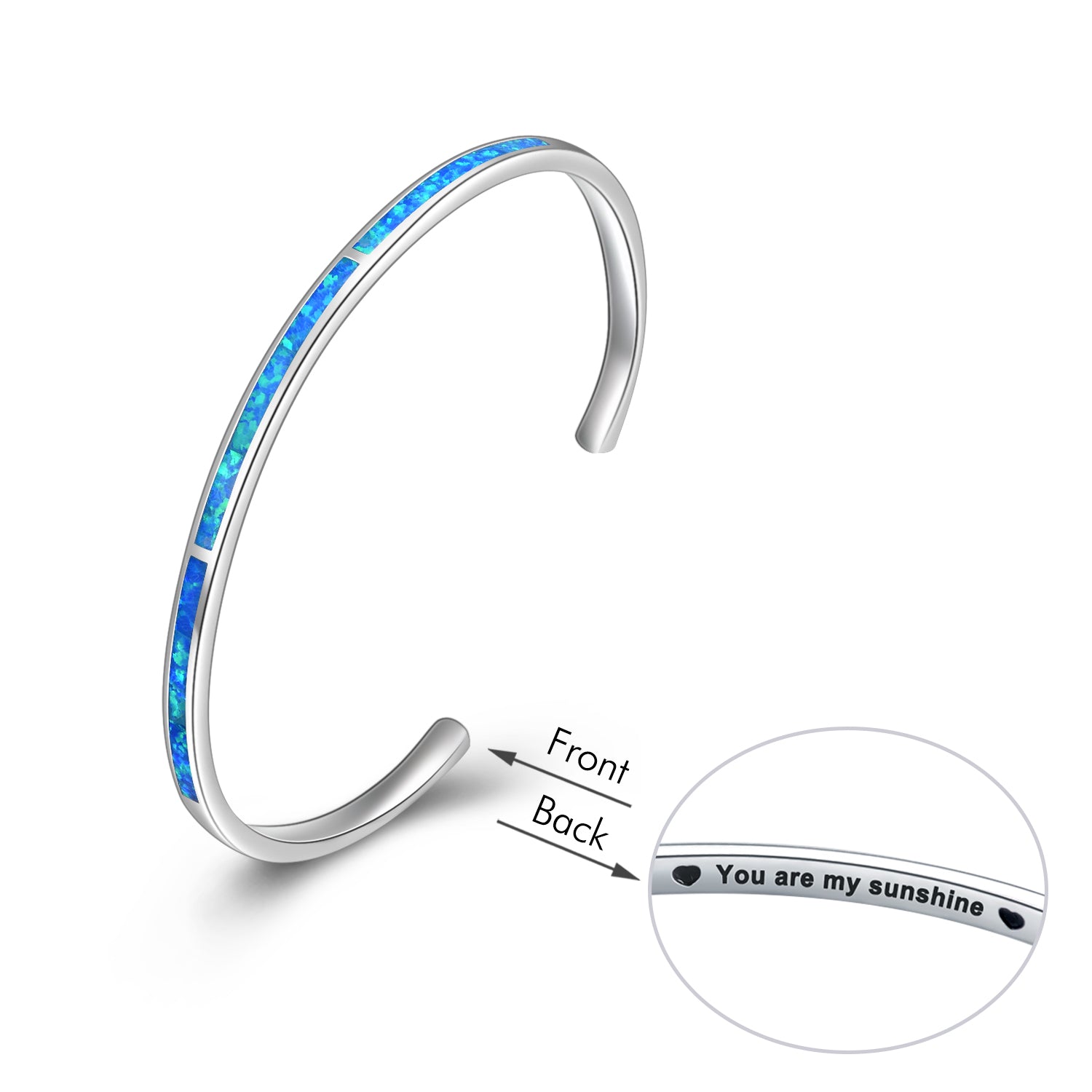 Blue and White Opal Bangle Bracelet Sterling Silver Adjustable Cuff Bracelets