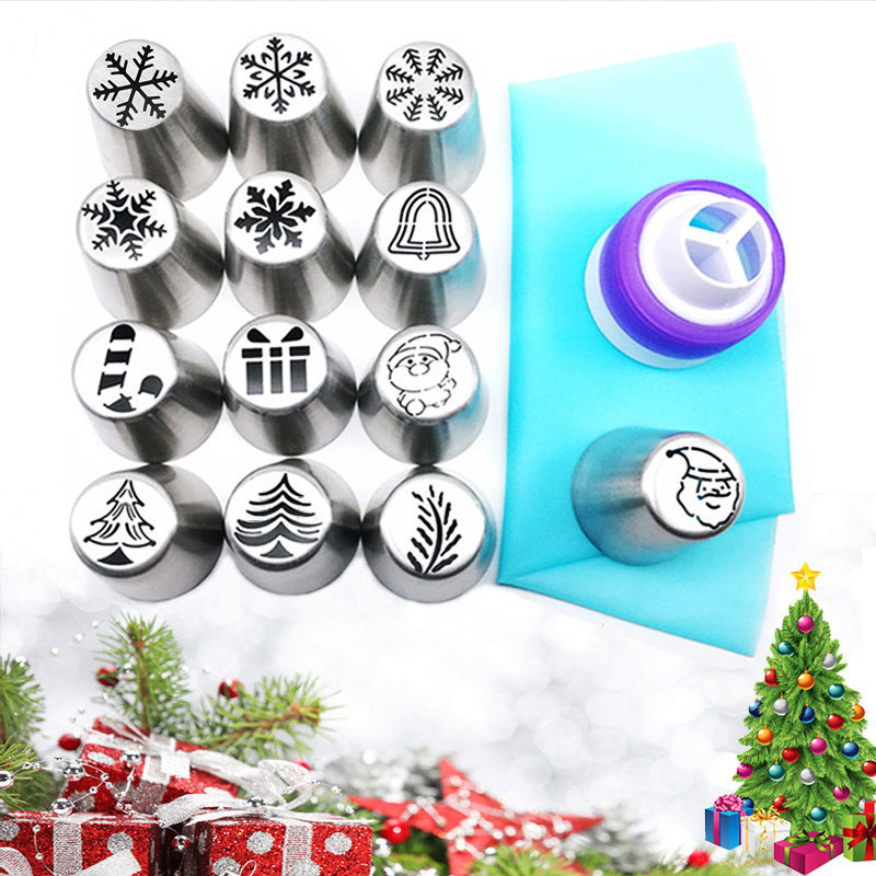 15 Piece Stainless Steel Christmas Decoration Mouth Set Christmas Icing Piping Nozzles For Kitchen Supplies