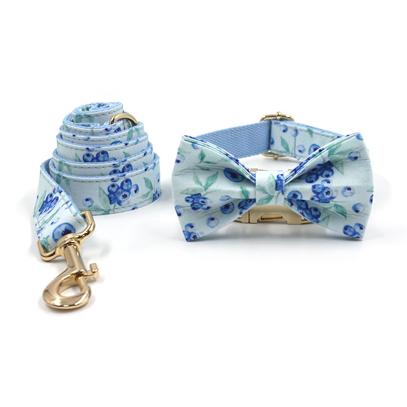 Cute Blueberry Print Pet Out Chest And Back Leash Set