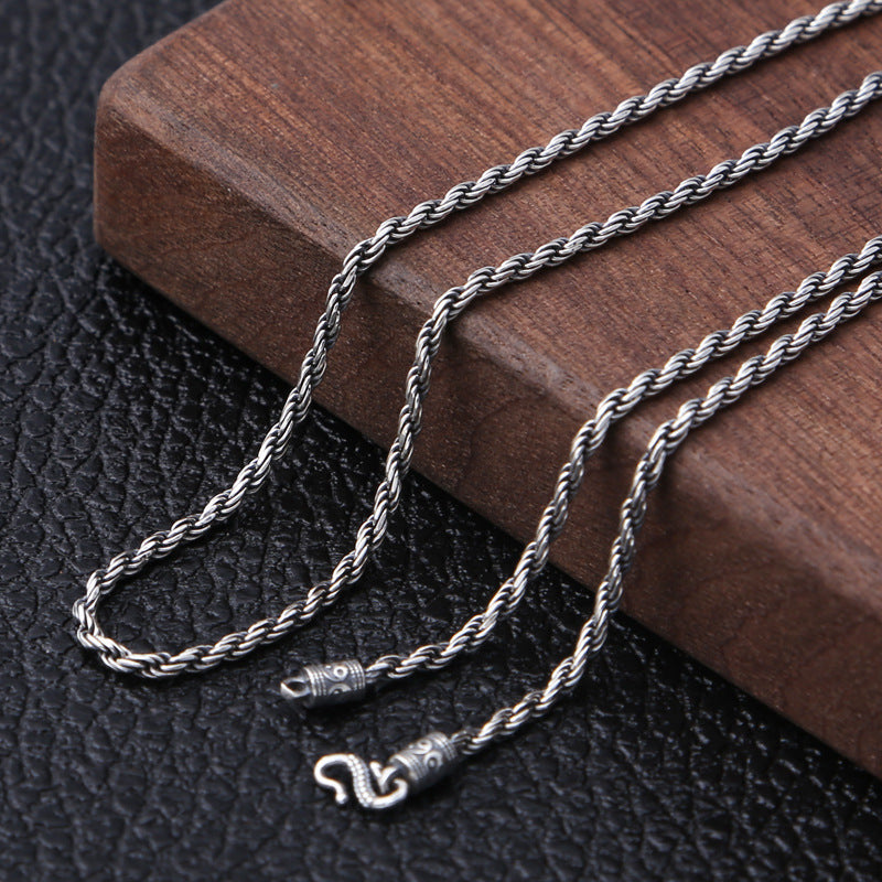 Men's Personality Thai Silver Vintage Necklace Fine Linen Rope Clavicle Chain