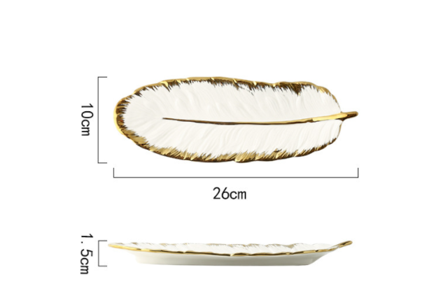 Glod Feather Platter Luxury Leaf Storage Tray For Women - Minihomy