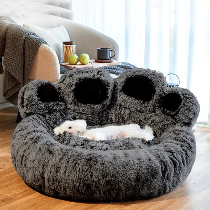 Cozy Bear Paw Pet Bed - Long Plush Round Cat and Dog Mat for Deep, Warm Sleep