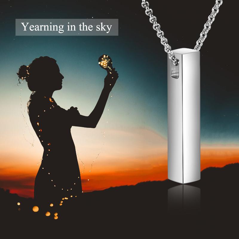 S925 Sterling Silver 3D Vertical Bar Urn Necklace for Ashes Simple Bar Urn Pendant Memorial -Ashes Keepsake Cremation Necklace Jewelry