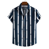 Simple Men's Short Sleeve Casual Shirt Striped Printed Shirt