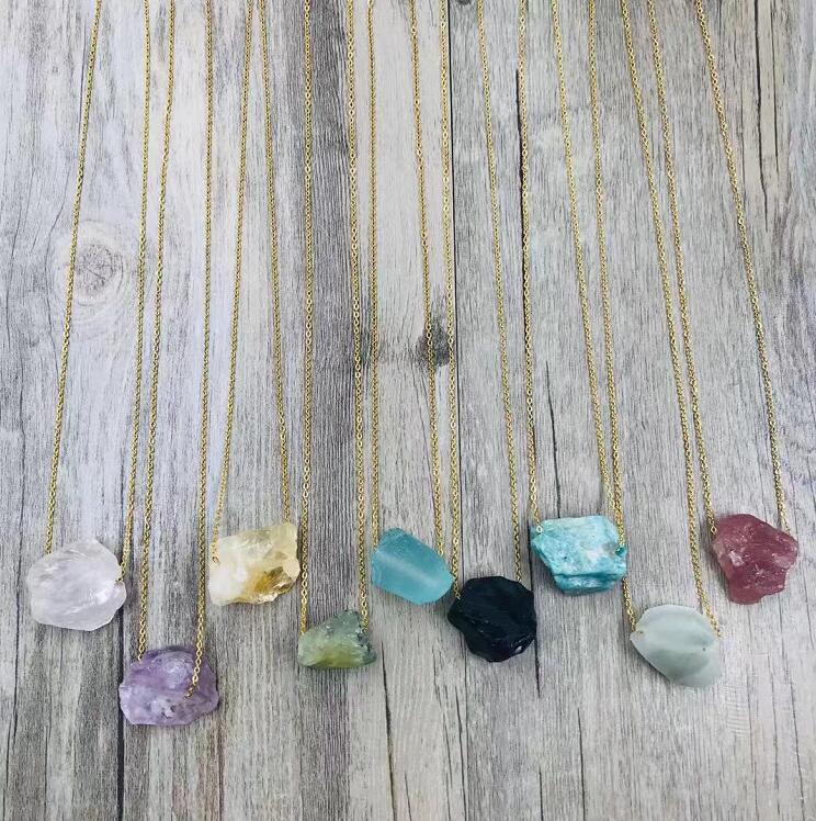 Natural Crystal Stone Pendant Necklace Irregular - Minihomy
