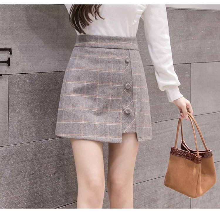 Plaid Skirt Women Irregular Woolen  Short Skirt - Minihomy