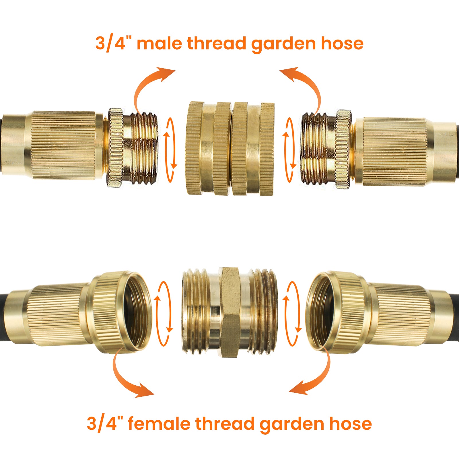 MATCC Garden Hose Adapter Hose End Caps 3/4 Inch GHT Brass Hose Connector Male to Male Female to Female Fittings 2 Kits 4 Pack Garden Hose Caps