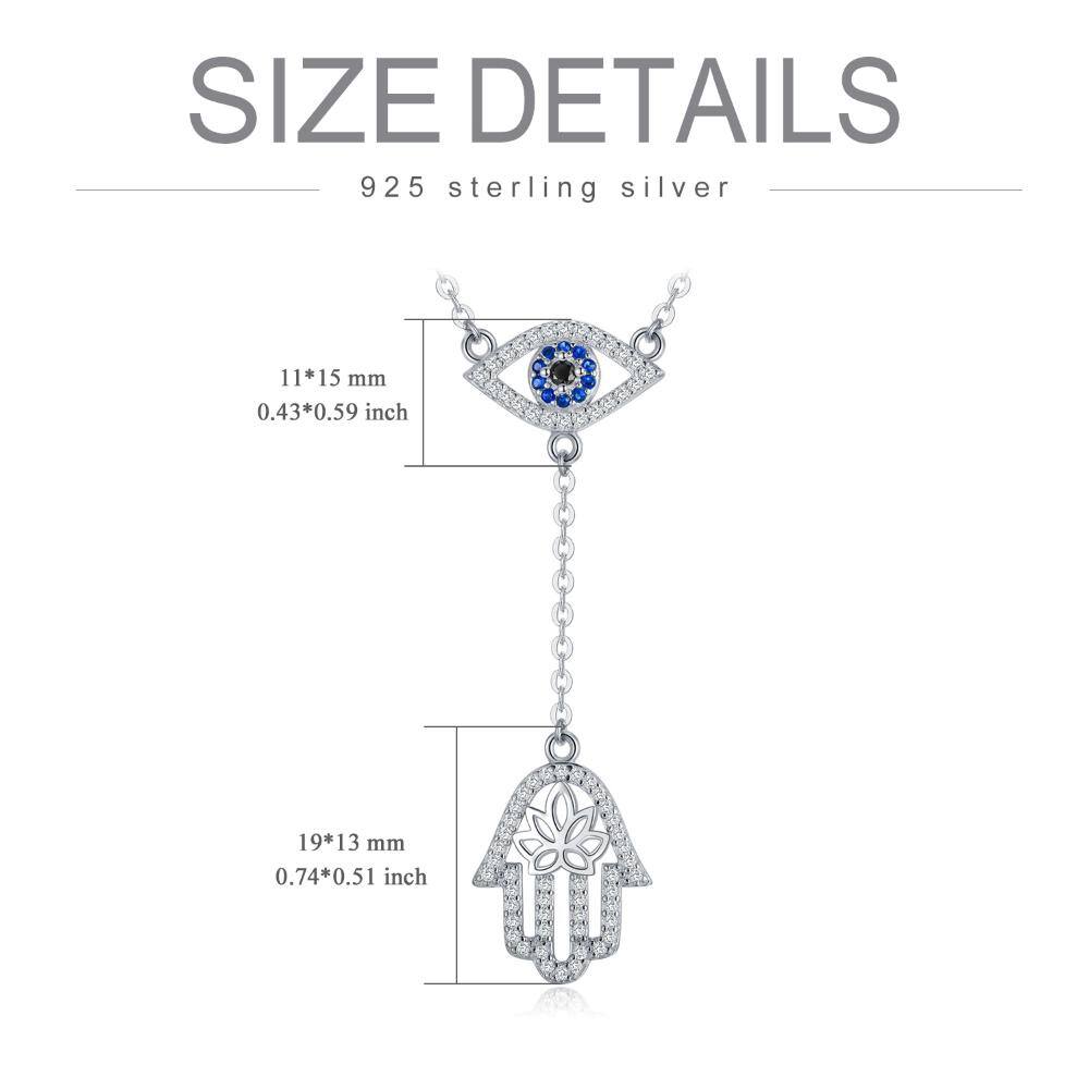 925 Sterling Silver Hamsa Hand Evil Eye Pendant Cubic Zirconia Protection Amulet Necklace - Minihomy