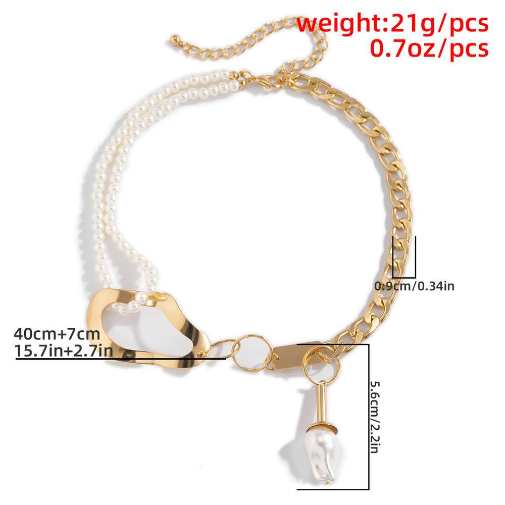 Hip-hop Shaped  Pearl Stitching Clavicle Chain - Minihomy