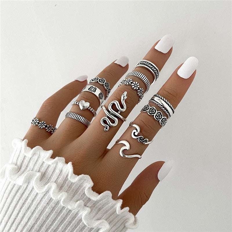 Flower Love Geometric Ring Joint Ring Thirteen Piece Set - Minihomy