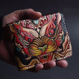 First Layer Cowhide Handmade Leather Carving Wallet Short Carp Couple Gift - Minihomy