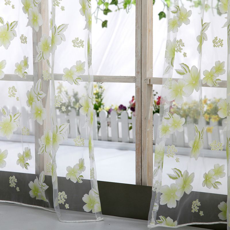 Window Tulle Curtains Bedroom Living Room Balcony Flowers Printed Tulip Sun-shading Translucent Curtain