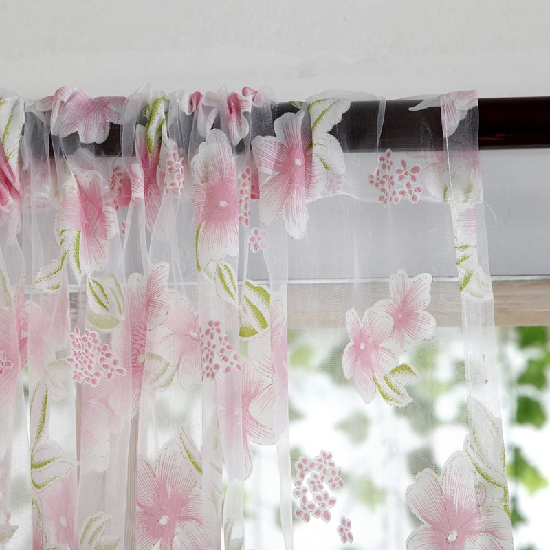 Window Tulle Curtains Bedroom Living Room Balcony Flowers Printed Tulip Sun-shading Translucent Curtain