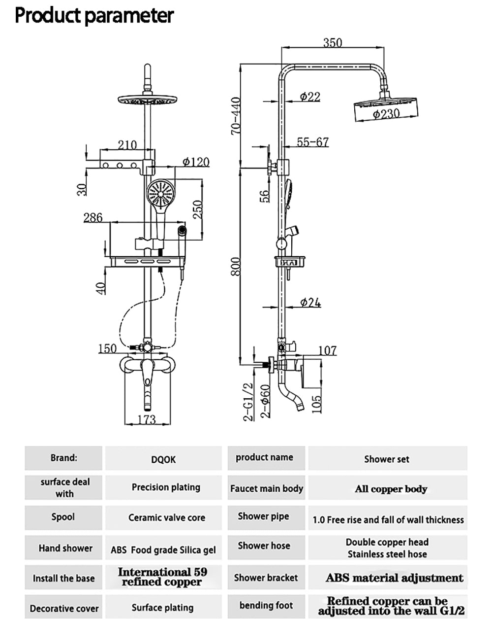 DQOK Thermostatic Shower Faucet Chrome  Bathroom  Shower Mixer Set Waterfall Rain Shower System Bathtub Faucet Taps