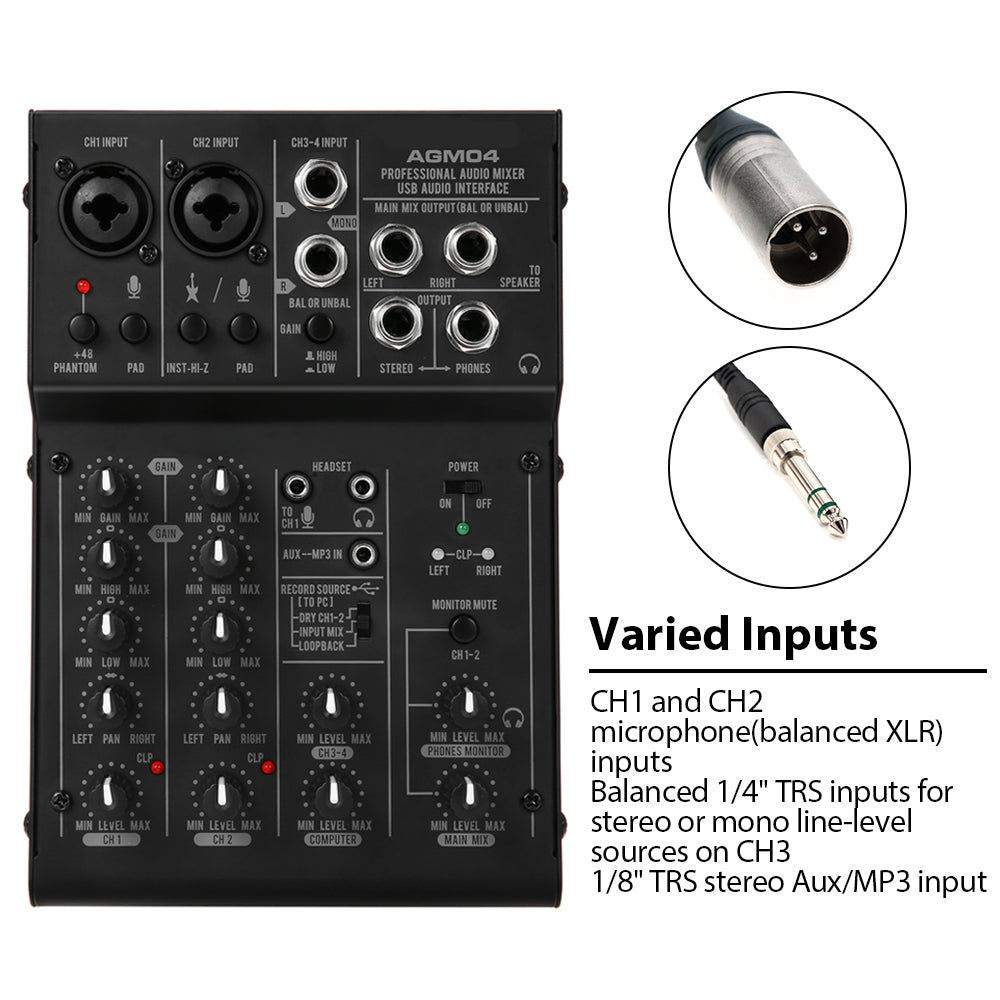 4-Channel 2-band EQ 48V Sound Mixing Console Digital Audio Mixer - Minihomy