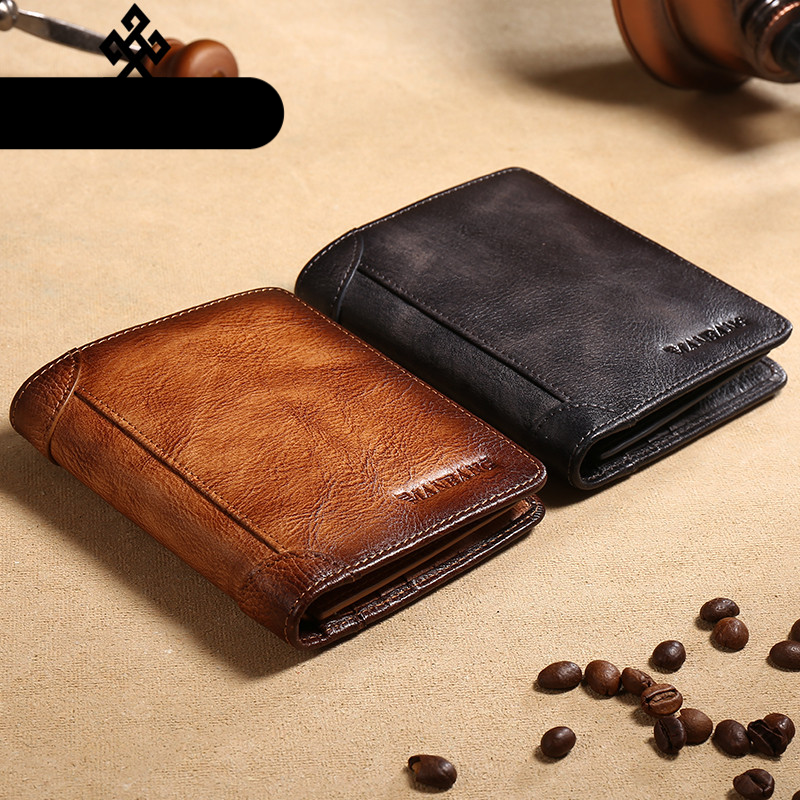 Genuine Leather Men Wallet Small Mini Card Holder Male Wallet Pocket Retro purse High Quality