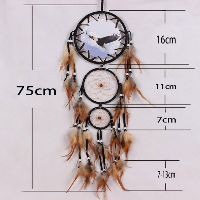 Handmade Feather Dream Catcher Brown Wolf Pattern Wind Chimes For Wall Hanging Ornments Car Home Decoration