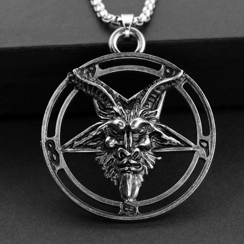 Baphomet Inverted Pentagram Goat Head Necklace For Men