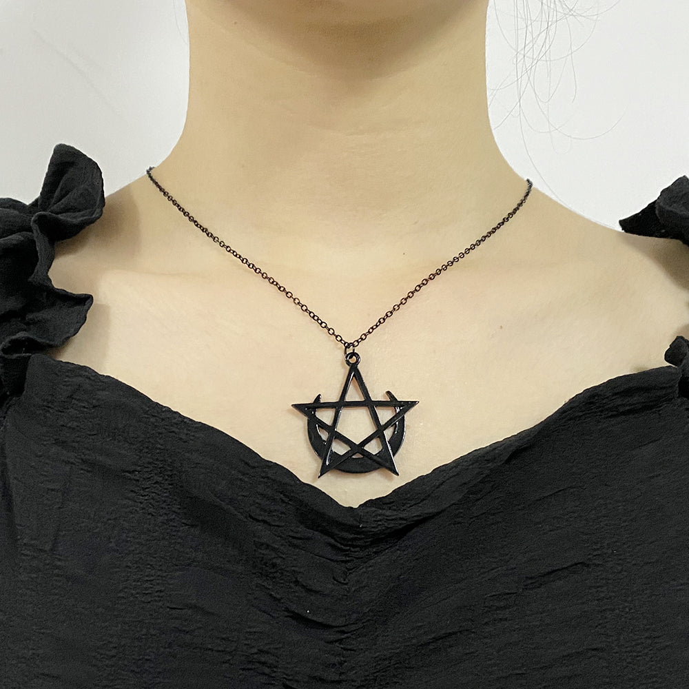 Gothic Pentagram Moon Goddess Wicca Necklace for Women Men - Minihomy