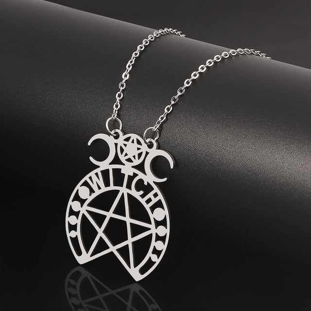 Gothic Pentagram Moon Goddess Wicca Necklace for Women Men - Minihomy